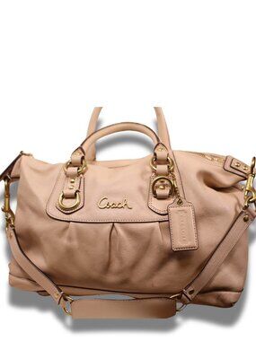 Coach Cream Leather Satchel Shoulder Bag Gold Hardware Pink Lining